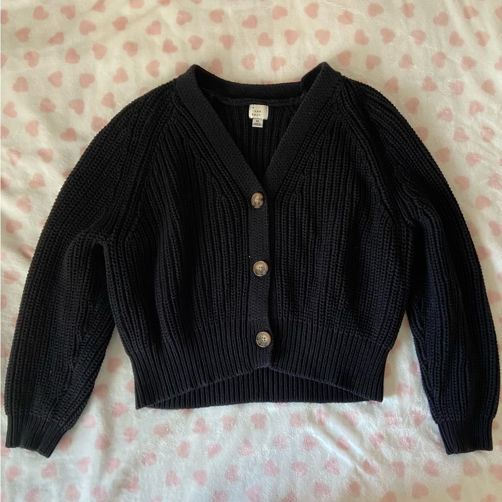 black knit cardigan sweater